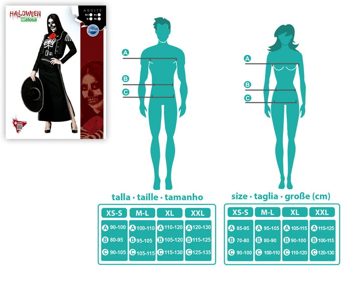 Atosa Costume de Squelette Mexicain pour Femme - Veste Noire et Jupe XXL