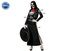 Atosa Costume de Squelette Mexicain pour Femme - Veste Noire et Jupe XXL