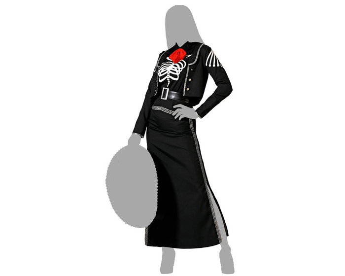 Atosa Costume de Squelette Mexicain pour Femme - Veste Noire et Jupe XXL