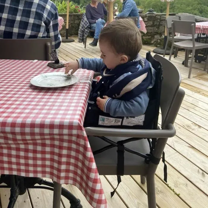 Bambisol - Rehausseur de chaise évolutif pour enfant 6/35 mois et chaise 3/5 ans - Pliable avec sac et plateau amovible - Noir