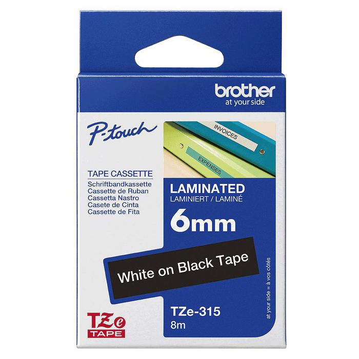 Brother Ruban TZe-315 Blanc sur Noir 6 mm