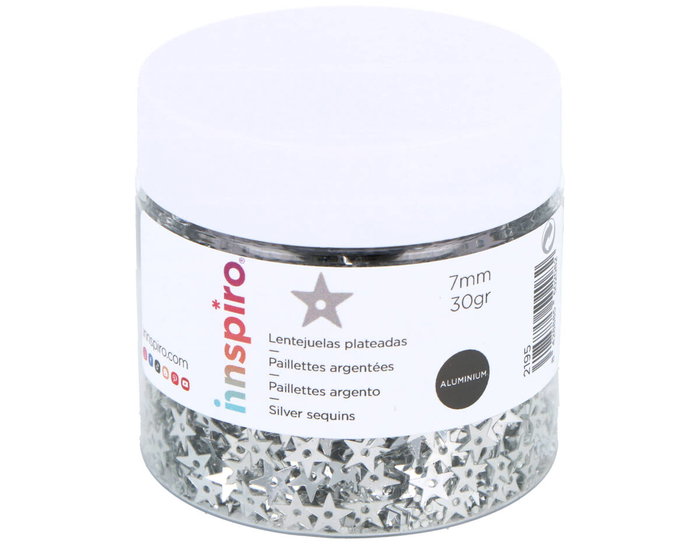 Innspiro Pot de paillettes en aluminium étoiles argentées 5mm 30g