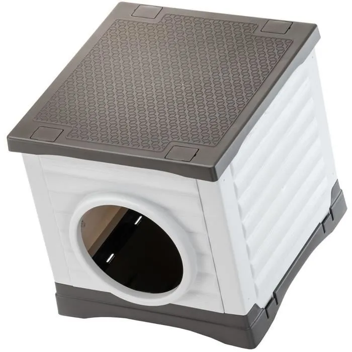 Ferplast PetVilla 50 Niche d'extérieur pour chien, chat, lapin - Résine recyclée résistante aux UV - Blanc/Gris - 38.5 x 43 x 38.5 cm
