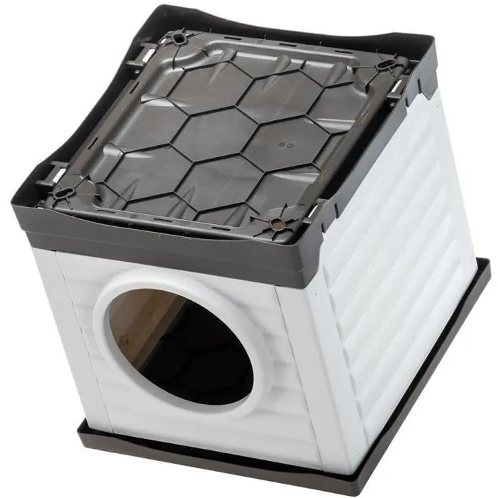 Ferplast PetVilla 50 Niche d'extérieur pour chien, chat, lapin - Résine recyclée résistante aux UV - Blanc/Gris - 38.5 x 43 x 38.5 cm