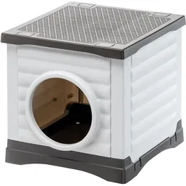 Ferplast PetVilla 50 Niche d'extérieur pour chien, chat, lapin - Résine recyclée résistante aux UV - Blanc/Gris - 38.5 x 43 x 38.5 cm