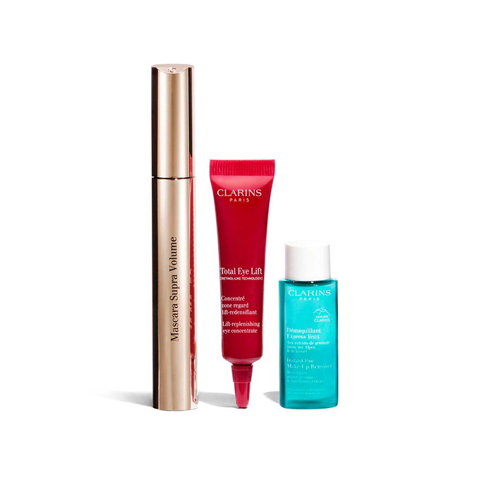 Clarins Set Supra Volume avec Mascara Intense Black, Sérum et Démaquillant