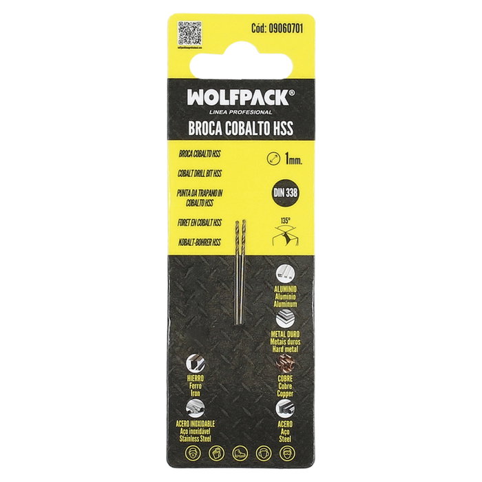 WOLFPACK LINEA PROFESIONAL Mèche cylindrique en cobalt HSS 1,00 mm (Lot de 2) WOLFPACK LINEA PROFESIONAL Mèche cylindrique en cobalt HSS 1,00 mm (Lot de 2)