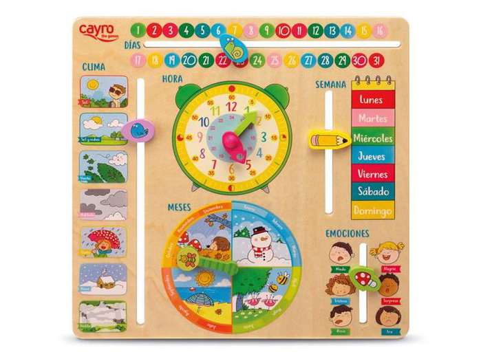 Cayro Calendrier en Bois Éducatif pour Enfants de 3 Ans - Multilingue (Français, Espagnol, Anglais, Allemand, Italien, Portugais)