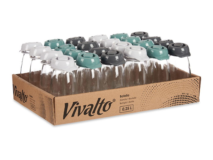 Vivalto Lot de 3 Bouteilles en Verre 250 ml Transparent et Couleurs Assorties Aléatoires 5x14x6 cm (Set de 24)
