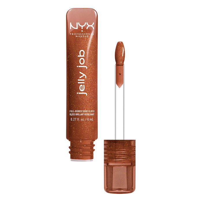NYX Jelly Job Gloss à lèvres intense et volumisant, nuance #Orange YA Jelly, avec applicateur en spatule, hydratation aux peptides