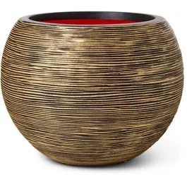 Capi Europe Vase sphérique boule RIB NL avec motifs côtelés et accents dorés - Noir et Or - 40 x 32 cm