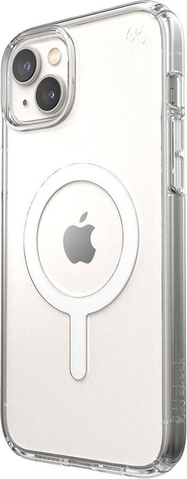 Speck Presidio Perfect Clear + Ms Coque pour iPhone 14 Plus (Transparent) - Protection Chute 4 m, Compatible MagSafe et Qi, Résistance Anti-rayures et Antibactérienne