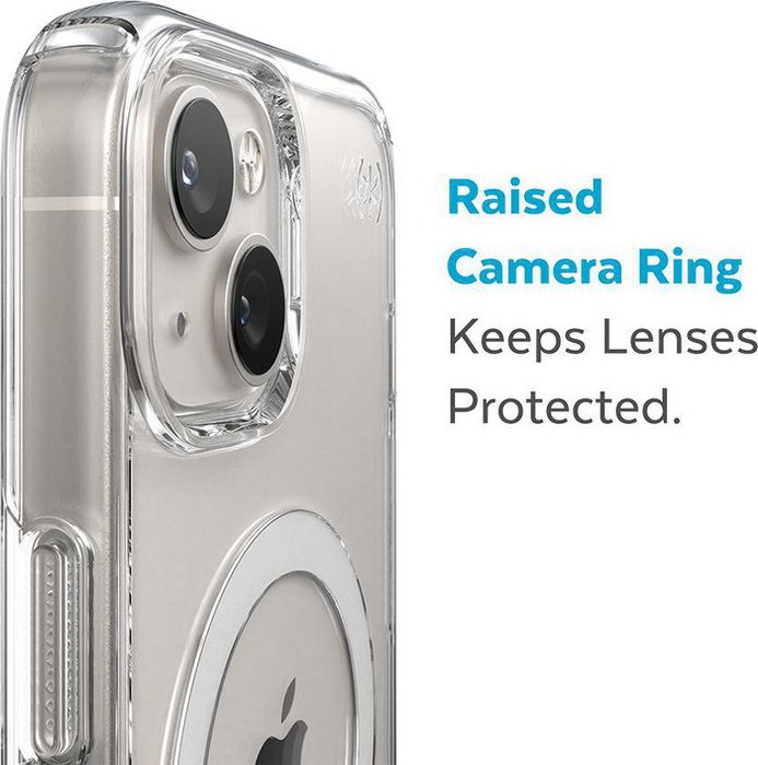 Speck Presidio Perfect Clear + Ms Coque pour iPhone 14 Plus (Transparent) - Protection Chute 4 m, Compatible MagSafe et Qi, Résistance Anti-rayures et Antibactérienne