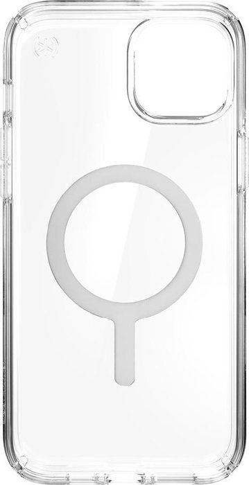 Speck Presidio Perfect Clear + Ms Coque pour iPhone 14 Plus (Transparent) - Protection Chute 4 m, Compatible MagSafe et Qi, Résistance Anti-rayures et Antibactérienne