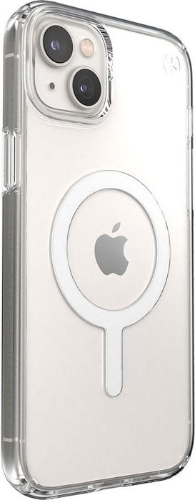 Speck Presidio Perfect Clear + Ms Coque pour iPhone 14 Plus (Transparent) - Protection Chute 4 m, Compatible MagSafe et Qi, Résistance Anti-rayures et Antibactérienne