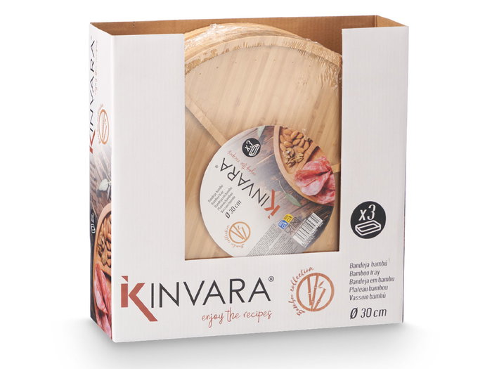 Kinvara Plateau 3 compartiments en bambou 30 x 1,5 x 30 cm (Set de 12)