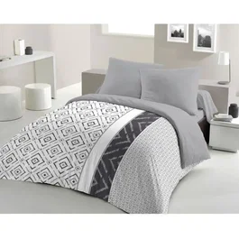 Home Linge Passion Parure de couette microfibre ETHNO 240x260 cm + 2 taies d'oreiller 63x63 cm Gris