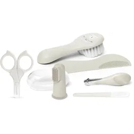 Suavinex Trousse de toilette BIRDIES Hygge - Brosse, peigne, brosse à dents silicone, coupe-ongles, ciseaux - Dès la naissance - Beige