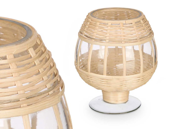 GIFTDECOR Porte-bougie Copa en verre et rotin, lot de 6