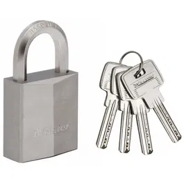 Master Lock Cadenas haute sécurité en laiton nickelé 40mm, anse hexagonale en acier, 4 clés incluses, pour casier, sac ou boîte