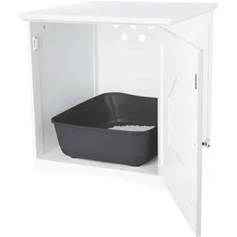 Trixie Cabine de toilette pour chat en MDF verni blanc avec porte magnétique, 49 x 51 x 51 cm - Cache bac à litière et réduit les projections