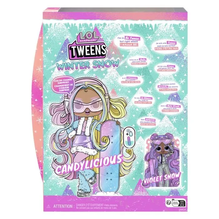 L.O.L. Surprise! Tweens Winter Snow Candylicious, Poupée 17 cm à coiffer avec accessoires : snowboard, tenue, lunettes - Jeu dès 4 ans