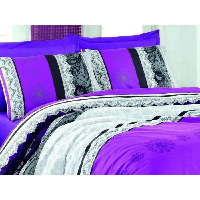 Parure de lit housse de couette 220 x 240 cm + 2 taies d'oreiller 60 x 60 cm en coton renforcé 140 fils - Lilas, Noir, Blanc, Gris Parure de lit housse de couette 220 x 240 cm + 2 taies d'oreiller 60 x 60 cm en coton renforcé 140 fils - Lilas, Noir, Blanc, Gris