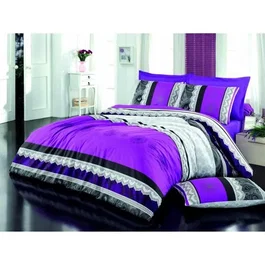 Parure de lit housse de couette 220 x 240 cm + 2 taies d'oreiller 60 x 60 cm en coton renforcé 140 fils - Lilas, Noir, Blanc, Gris
