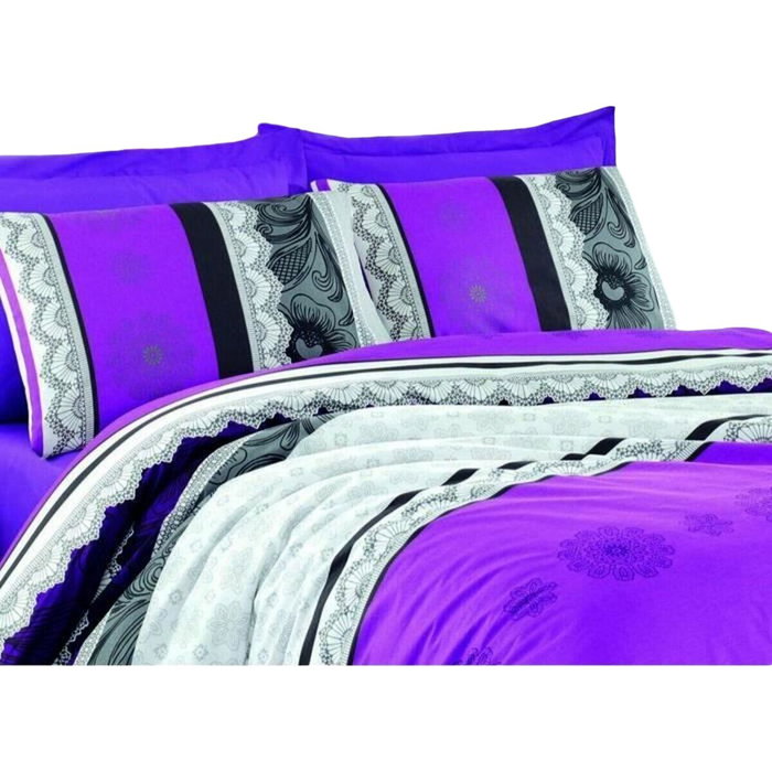 BigBuy Home Parure de housse de couette 220 x 240 cm et 2 taies 60 x 60 cm, Coton renforcé 140 fils, Lilas/Noir/Blanc/Gris BigBuy Home Parure de housse de couette 220 x 240 cm et 2 taies 60 x 60 cm, Coton renforcé 140 fils, Lilas/Noir/Blanc/Gris