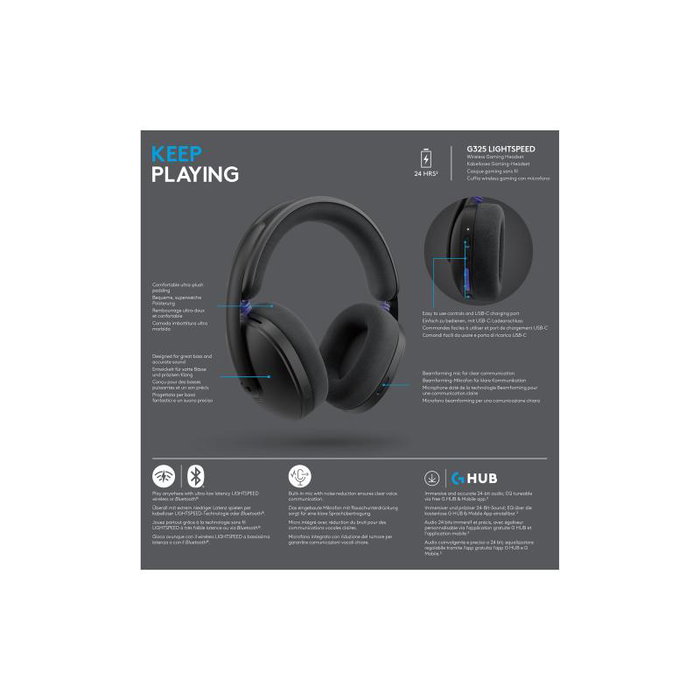 Logitech G G325 Casque Gaming sans fil LIGHTSPEED et Bluetooth, Noir