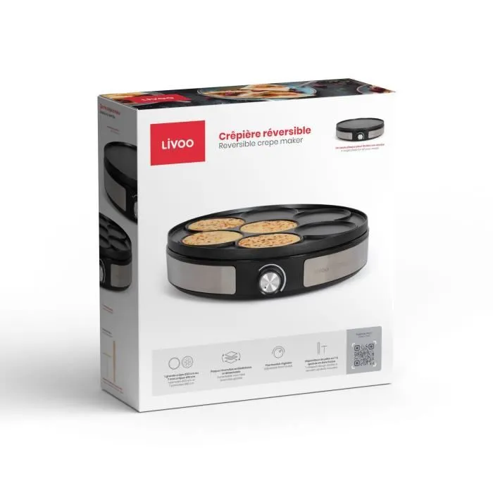 Livoo DOP247 Crêpière réversible 1500W - Plaque Ø33 cm ou 7xØ10 cm - Antiadhésif - Thermostat réglable Livoo DOP247 Crêpière réversible 1500W - Plaque Ø33 cm ou 7xØ10 cm - Antiadhésif - Thermostat réglable