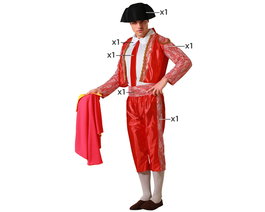Déguisement de Torero Rouge Adulte Homme, 5 Pièces (Montera, Veste, Chemise, Pantalon, Ceinture, Cravate) Taille XXL en Polyester