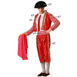 Déguisement de Torero Rouge Adulte Homme, 5 Pièces (Montera, Veste, Chemise, Pantalon, Ceinture, Cravate) Taille XXL en Polyester