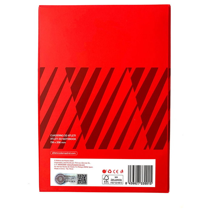 MOCILAB Cahier A5 Atlético de Madrid Rouge avec Bouclier 3D