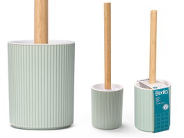 Berilo Escobillero Rayas Bambou Menta 10x35x10 cm Blanc Marron Vert Plastique et Bambou (Set de 12)
