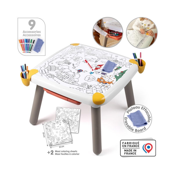 Smoby Table créative enfant avec feutres effaçables et feuilles de coloriage