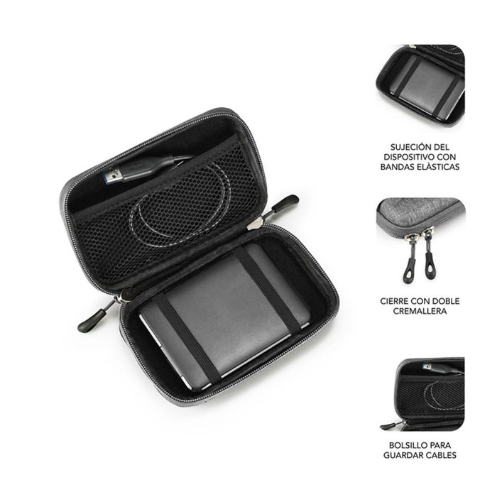 Subblim Housse rigide pour disque dur 2.5 pouces, étui de protection, compartiment pour câble USB - Noir