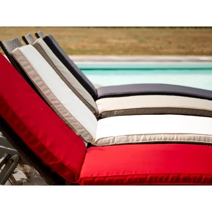 JARDIN PRIVE Coussin de bain de soleil MONTE CARLO - 185 x 55 x 6 cm - Revêtement déperlant - Housse de rangement - Ivoire
