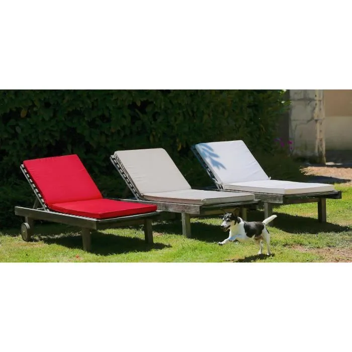 JARDIN PRIVE Coussin de bain de soleil MONTE CARLO - 185 x 55 x 6 cm - Revêtement déperlant - Housse de rangement - Ivoire