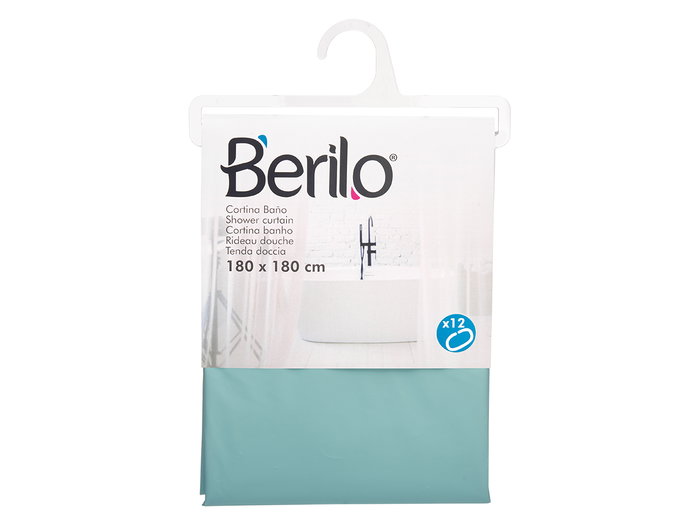 Berilo Cortina de Bain Transparente Vert Azulé 180x180 cm en Plastique EVA et PE (Set de 12)