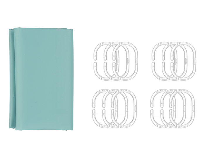 Berilo Cortina de Bain Transparente Vert Azulé 180x180 cm en Plastique EVA et PE (Set de 12)