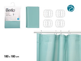 Berilo Cortina de Bain Transparente Vert Azulé 180x180 cm en Plastique EVA et PE (Set de 12)