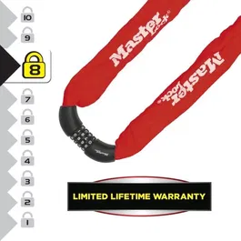 Master Lock Antivol Vélo Chaîne Combinaison 90 cm Rouge 8392EURDPROCOLR - Câble Acier 8 mm, 4 Chiffres, Protection Nylon