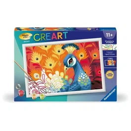 Ravensburger CreArt Kids Paon, Kit de Peinture par Numéros sur Toile 31x21 cm avec Cadre, Loisir Créatif dès 9 Ans, Réf. 25907