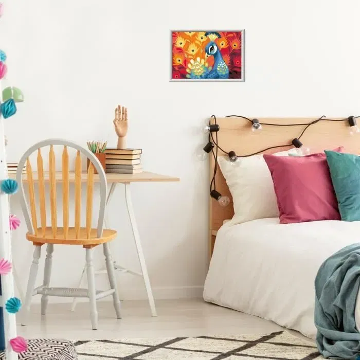 Ravensburger CreArt Kids Paon, Kit de Peinture par Numéros sur Toile 31x21 cm avec Cadre, Loisir Créatif dès 9 Ans, Réf. 25907