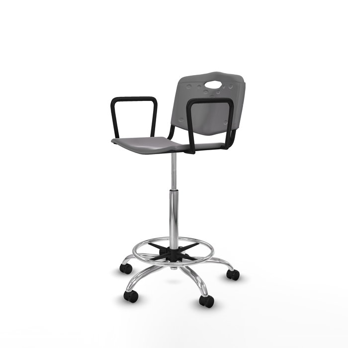 Tabouret Taburete Robledo Pivotant Chlorure de polyvinyle Gris clair Structure chromée Accoudoirs fixes Sans appui-tête Roulettes autofreinées