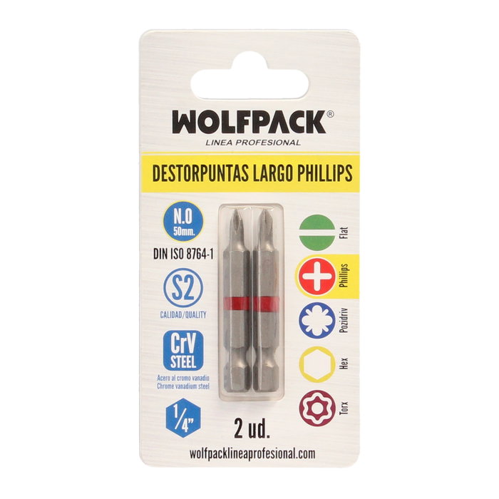 Wolfpack Linea Profesional Jeu de 2 Embouts de Dévissage Longs Phillips N.0