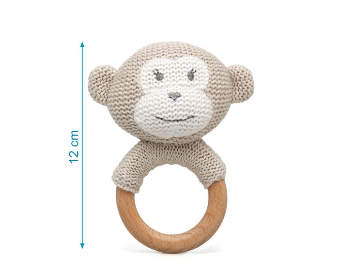 KioKids - Mordedor en Forma de Singe, Bois de Hêtre et Coton, Gris, Jouet de Dentition pour Bébé +3 Mois, Collection Cotton Friends KioKids - Mordedor en Forma de Singe, Bois de Hêtre et Coton, Gris, Jouet de Dentition pour Bébé +3 Mois, Collection Cotton Friends