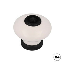 Rei Poignée de meuble modèle 824 porcelaine et métal finition noir mat et blanc Ø31 mm blister 4 pièces