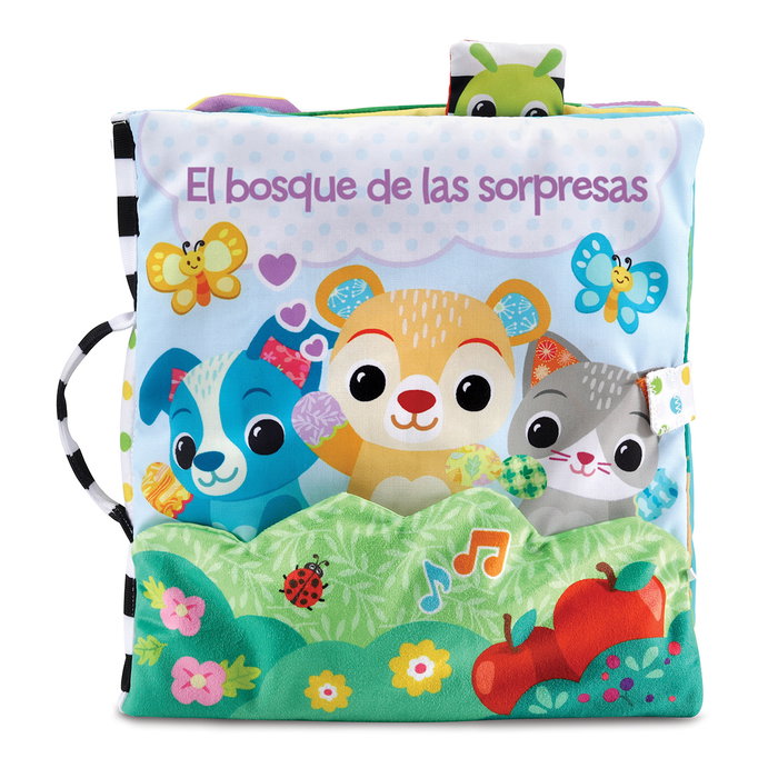 V-Tech Livre Sensoriel Bois des Surprises 80-574322 - Livre d'éveil interactif avec textures, bouton lumineux, mélodies et ours détachable - Dès 3 mois
